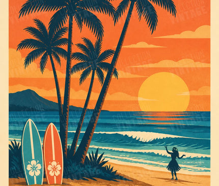 affiche hawai plage et palmiers