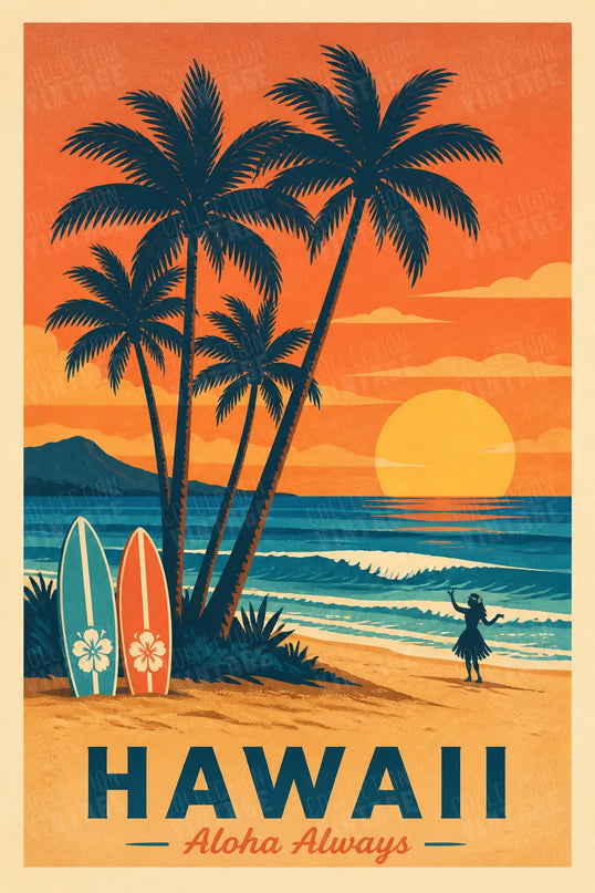 affiche hawai plage et palmiers
