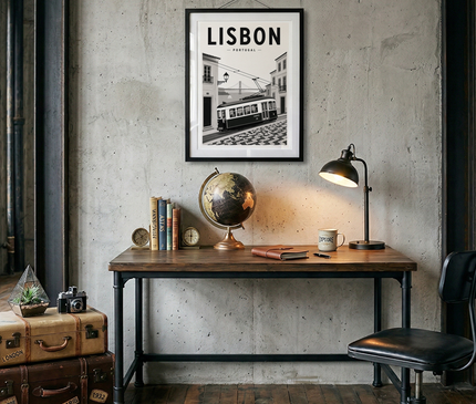 affiche lisbonne noir et blanc tramway