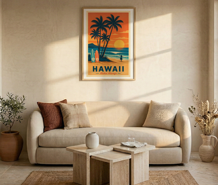 affiche hawai plage et palmiers