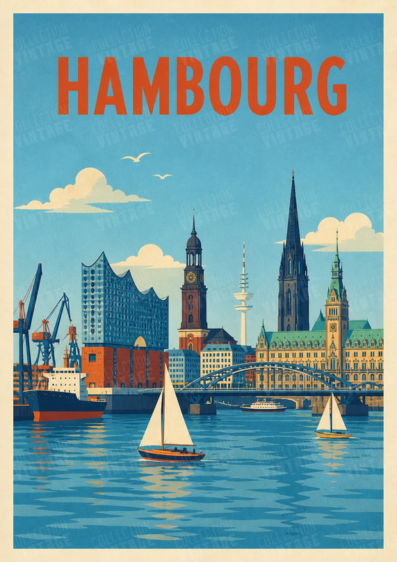 poster port de hambourg vintage
