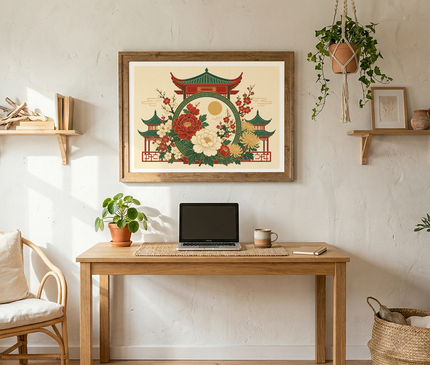 affiches chine motifs floraux traditionnels