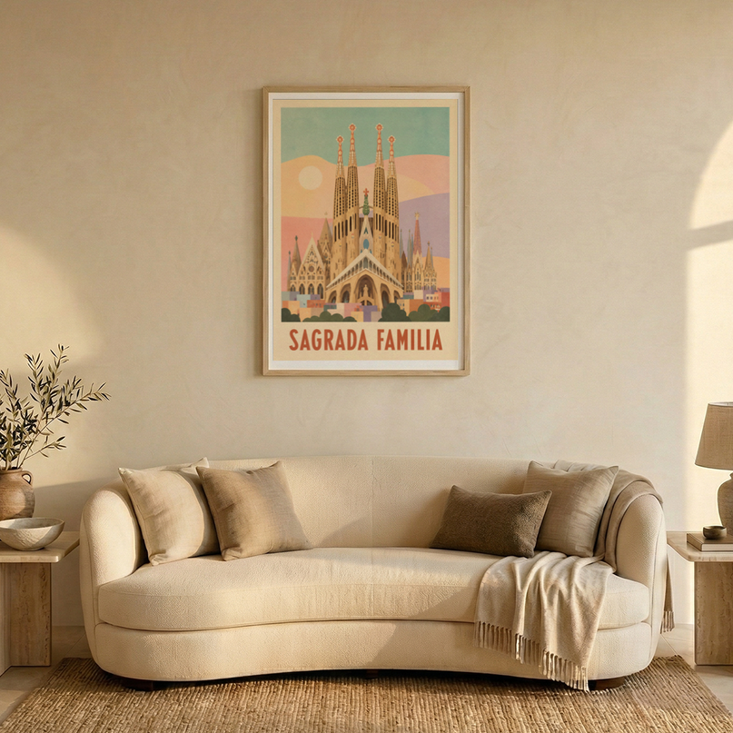 affiche sagrada familia pastel