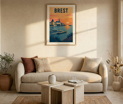 affiche brest vintage coucher de soleil