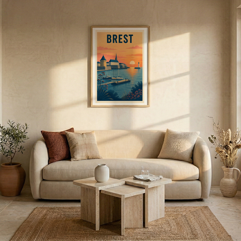 affiche brest vintage coucher de soleil