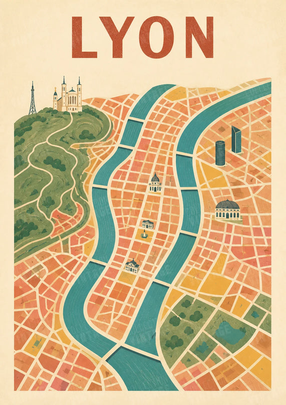 lyon affiches style carte de ville