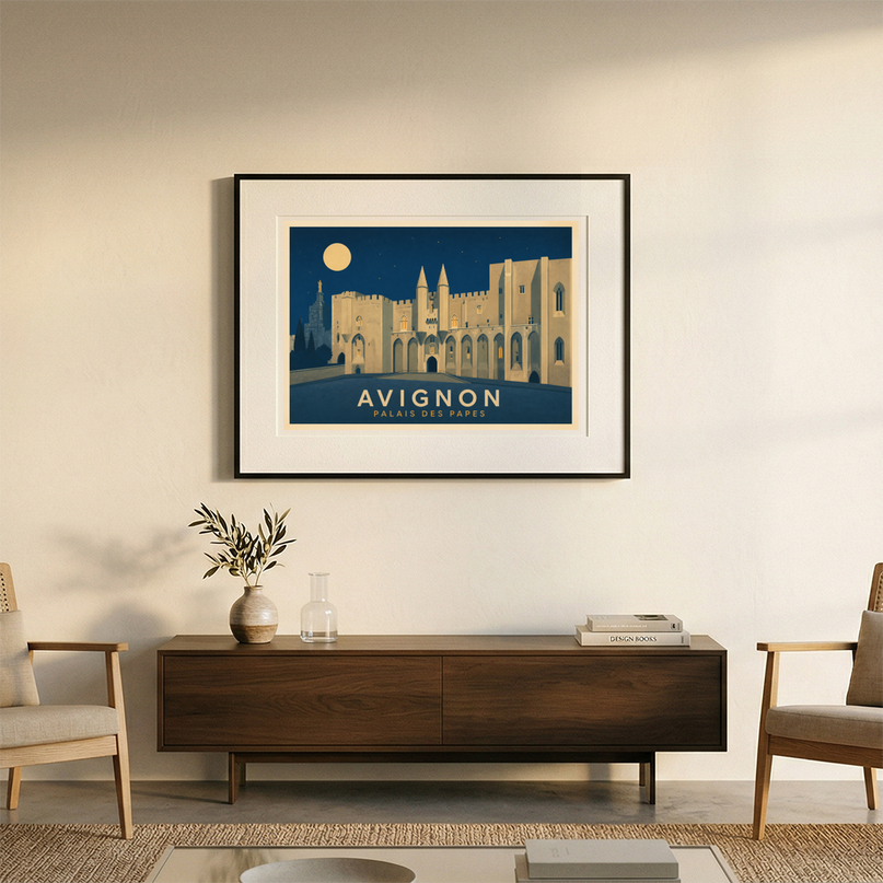 affiche avignon façade palais des papes nuit