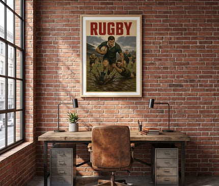 affiche rugby pluie et boue vintage