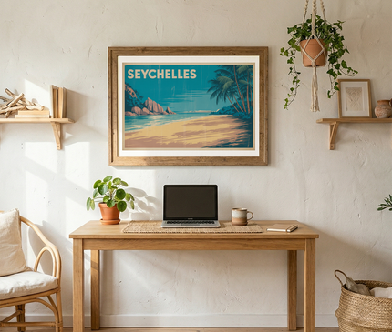 affiche seychelles palmiers vintage