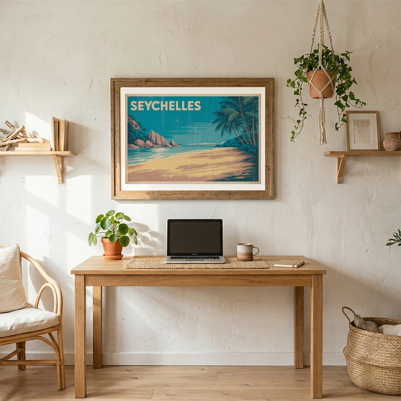 affiche seychelles palmiers vintage