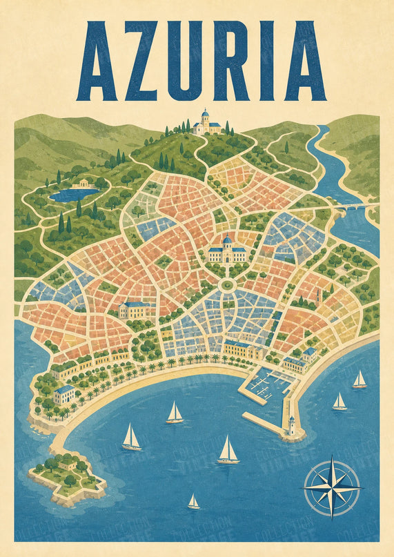affiche année rétro plan de ville imaginaire