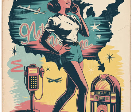 affiche etats unis silhouette pin up retro