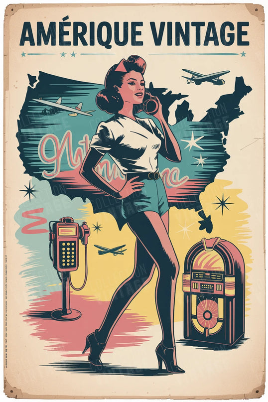 affiche etats unis silhouette pin up retro