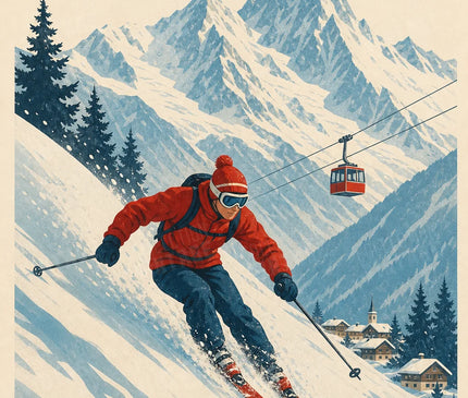 affiche chamonix station de ski ancienne