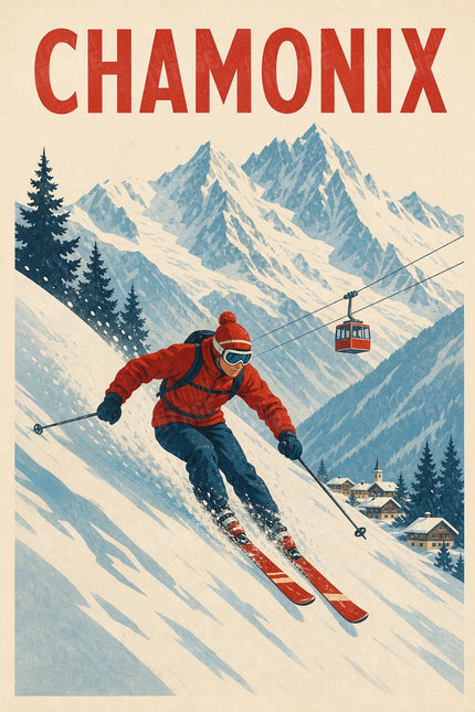 affiche chamonix station de ski ancienne