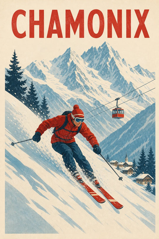 affiche chamonix station de ski ancienne