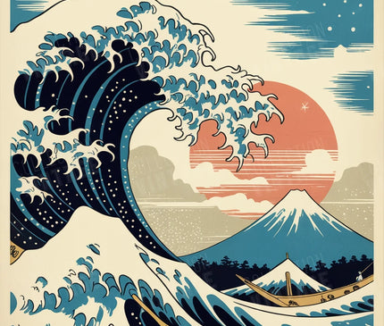affiche japon vintage vague stylisée