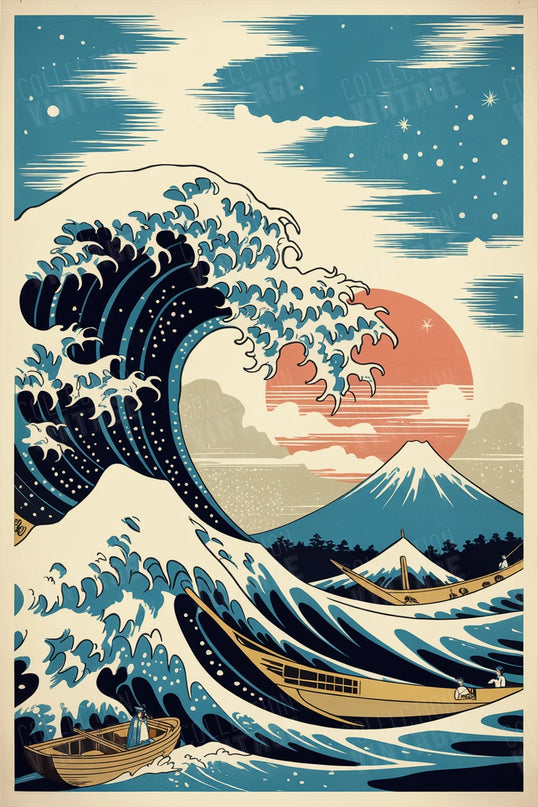 affiche japon vintage vague stylisée