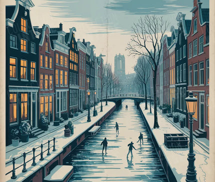 affiche amsterdam vintage paysage hivernal