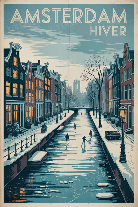 affiche amsterdam vintage paysage hivernal