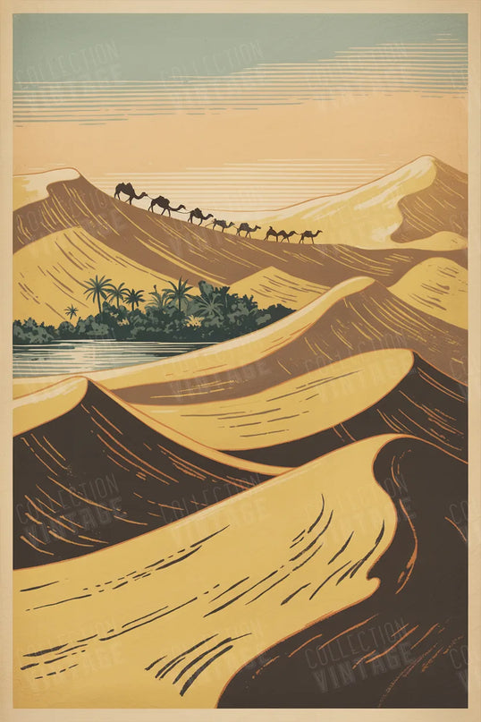 affiche désert du sahara paysage désertique stylisé