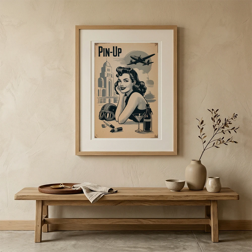 affiche pin up noir et blanc vintage