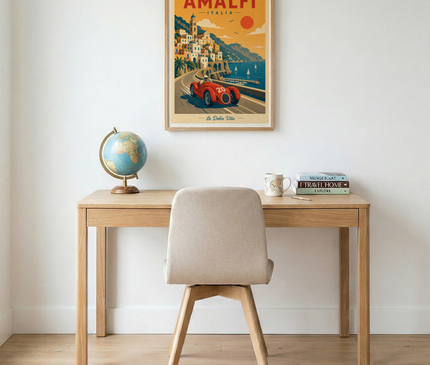 poster vintage voiture de course ville mediterraneenne