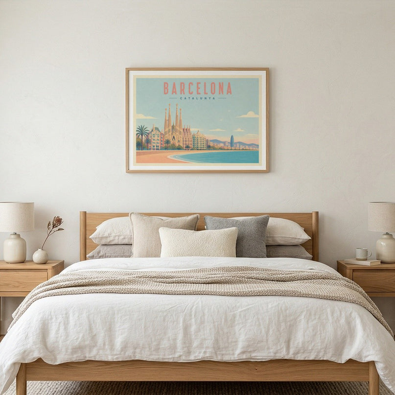 affiche barcelone tons pastels