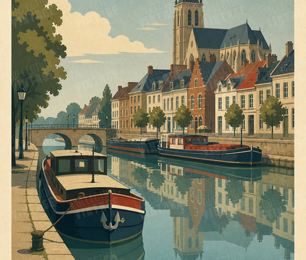 affiche saint-omer canal et ville vintage