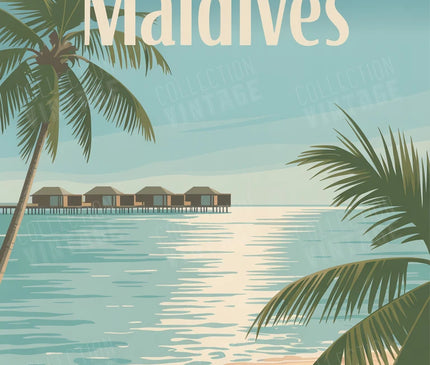 affiche maldives maison sur pilotis illustration