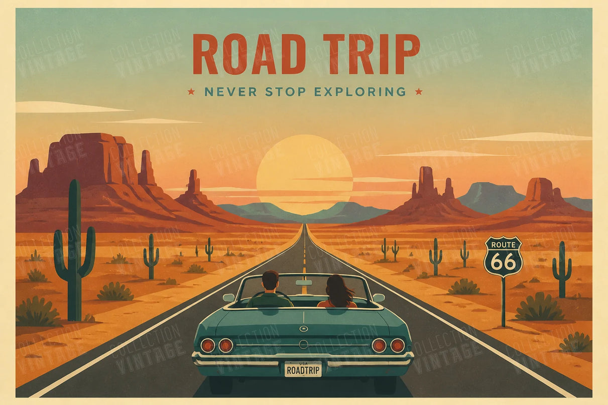 affiche road trip usa retro