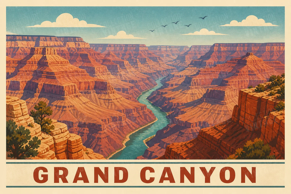 affiche grand canyon vue aérienne vintage
