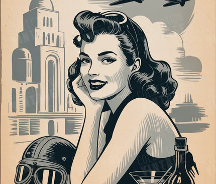 affiche pin up noir et blanc vintage