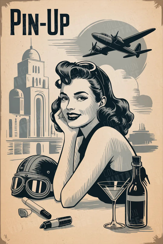affiche pin up noir et blanc vintage