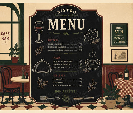 affiche menu gastronomique style ardoise rétro