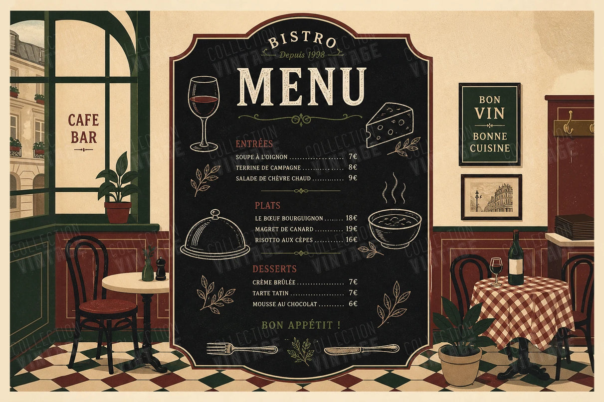 affiche menu gastronomique style ardoise rétro