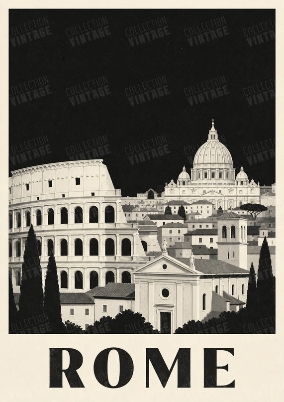 affiche rome noir et blanc paysage urbain