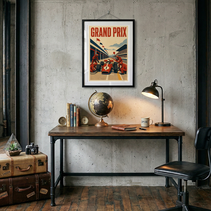 affiche grand prix f1 ambiance pit lane