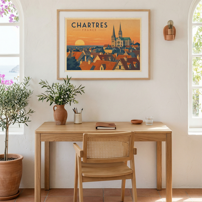 affiche chartres panorama toits de la ville