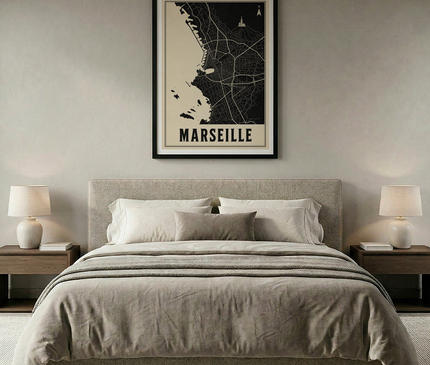 affiche carte marseille noir et blanc