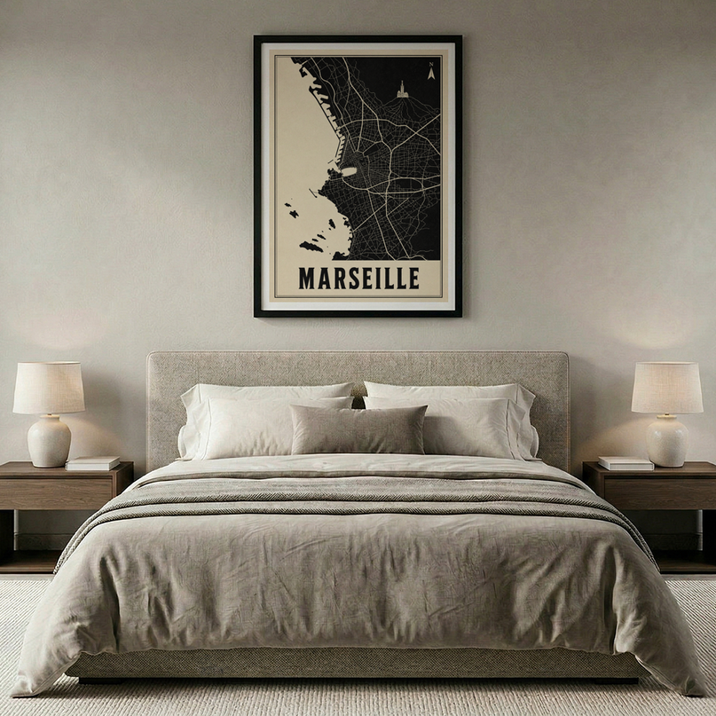 affiche carte marseille noir et blanc