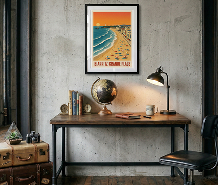affiche biarritz grande plage vue aérienne
