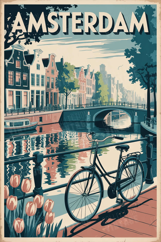 affiche amsterdam vintage parc et canal
