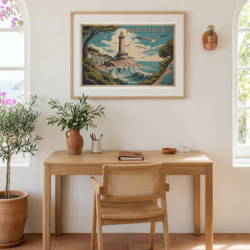 affiche vintage phare antibes
