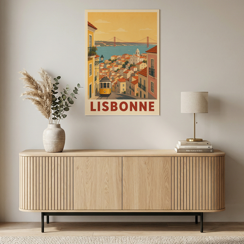 affiche lisbonne vintage panorama ville