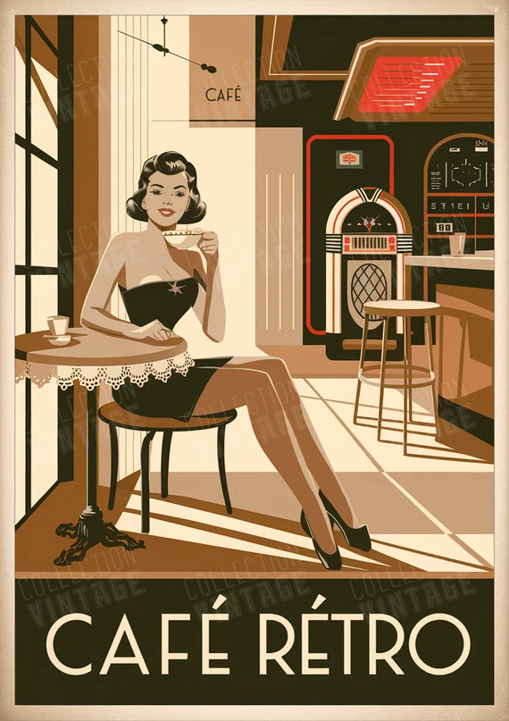 affiche pin up café rétro