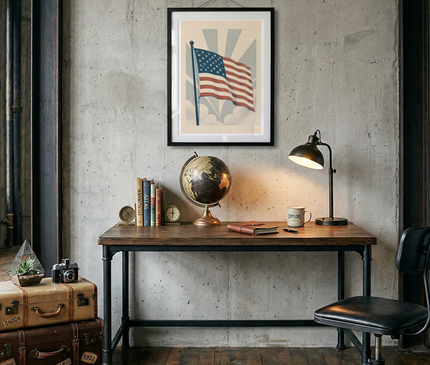affiche drapeau etats unis style ancien