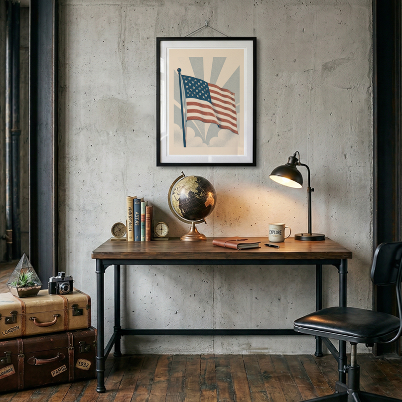 affiche drapeau etats unis style ancien