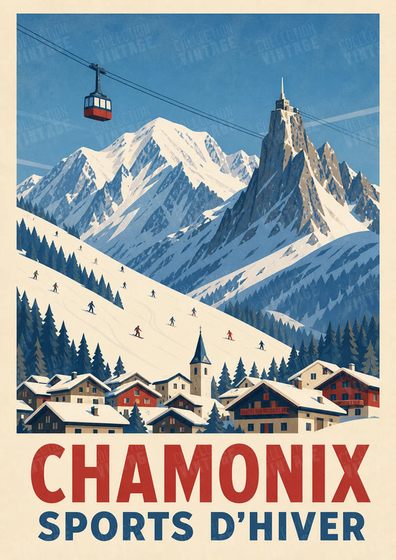 poster vintage chamonix sports d'hiver