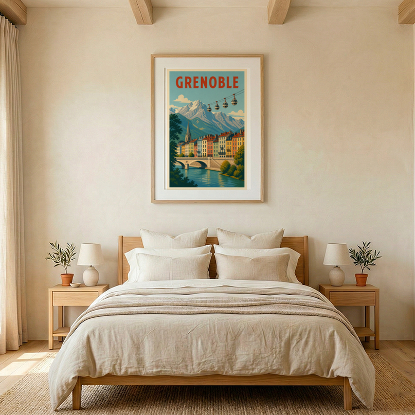 affiche grenoble façades colorées vintage